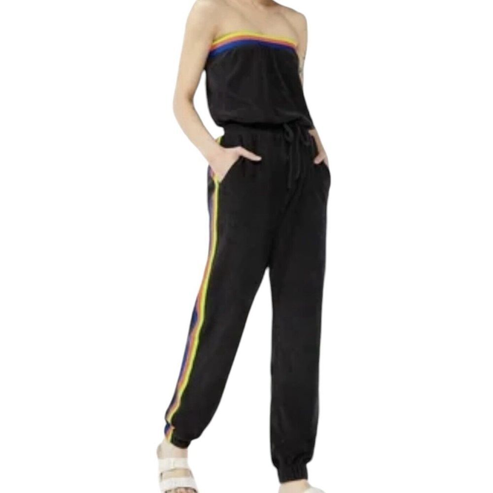 Black Strapless Jumpsuit with Rainbow Stripe